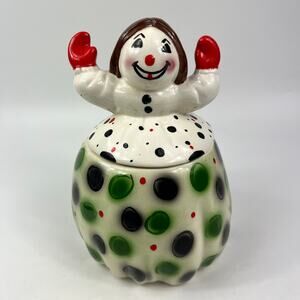 Starnes Vintage Raggedy Ann Girl Clown Cookie Jar Ceramic Polka Dot Figural Dish